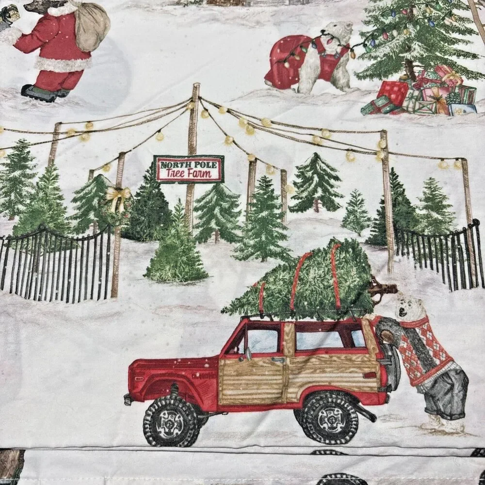 Pottery Barn Beary Christmas King Set Organic Cotton Holiday Bears Trees Retired